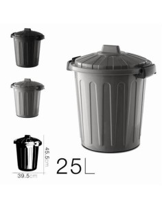CUBO DE BASURA CON TAPA GRIS/NEGRO 25 LITROS OSKAR 2