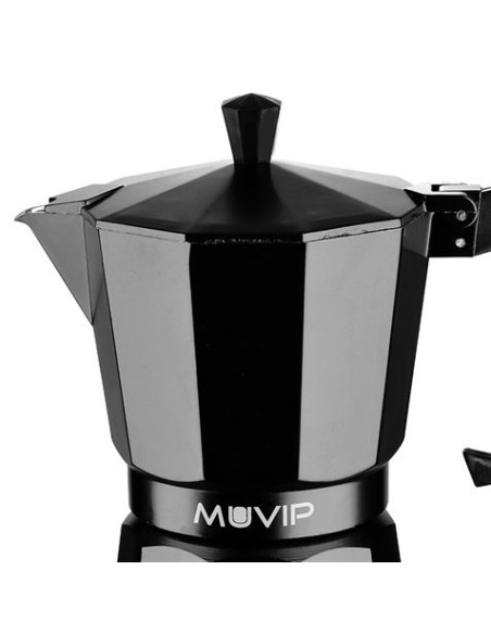 CAFETERA 3 TAZAS ALUMINIO NEGRO MATE ANTIADHERENTE MUVIP