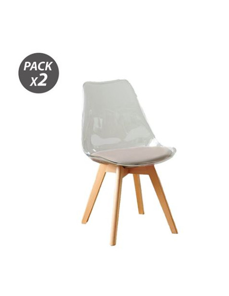 PACK 2 SILLAS DESIGN D1000 TRANSPARENTES + COJÍN MARRÓN MUVIP