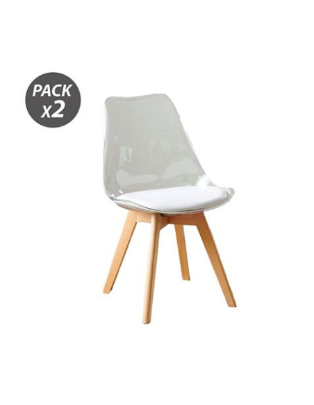 PACK 2 SILLAS DESIGN D1000 TRANSPARENTES + COJÍN BLANCO MUVIP
