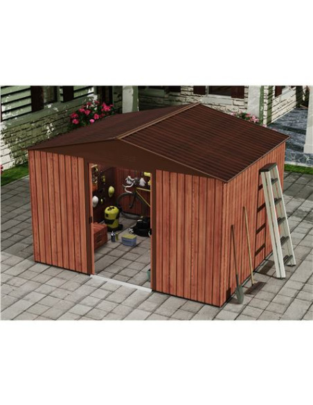 CASETA DE METAL | PUERTAS CORREDERAS 304.5X243X214.5 (7.4M2) EFECTO MADERA