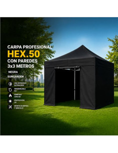 CARPA PROFESIONAL HEX.50 CON PAREDES 3X3 METROS NEGRA SUNGARDEN 2