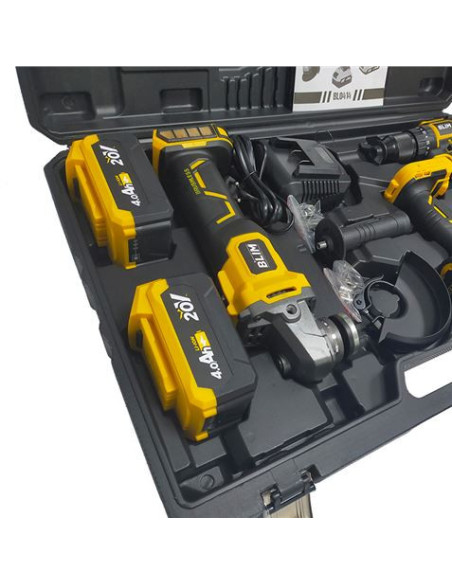 PACK 20V TALADRO + LLAVE IMPACTO + RADIAL S/CARBONES | 2 BATERIAS 4AH BLIM