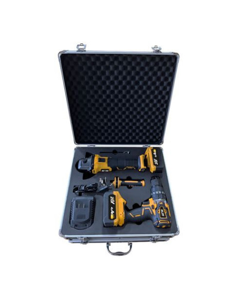 PACK 20V TALADRO PERCUTOR+RADIAL S/CARBONES | 2 X 4AH | CAJA ALUMINIO BLIM