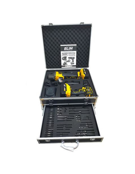 PACK 20V TALADRO PERCUTOR+RADIAL S/CARBONES | 2 X 4AH | CAJA ALUMINIO BLIM