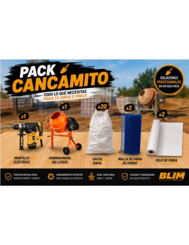 PACK HORMIGONERA + MARTILLO 6J + 20 BOLSAS ESCOMBRO + 2 MALLAS + 2 VELOS