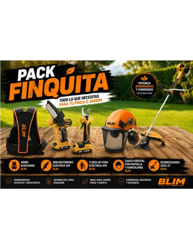 PACK FINCA DESBROZADORA + CASCO + ARNÉS + TIJERA + MINI SIERRA BATERIA BLIM