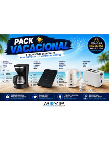 PACK VACACIONAL COCINA INDUCCION + CAFETERA + HERVIDOR + TOSTADORA MUVIP