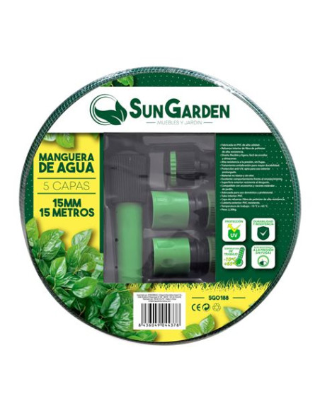MANGUERA AGUA 5 CAPAS 15MM 15METROS SUNGARDEN
