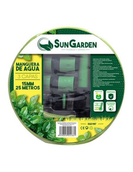MANGUERA AGUA 3 CAPAS 15MM 25METROS SUNGARDEN